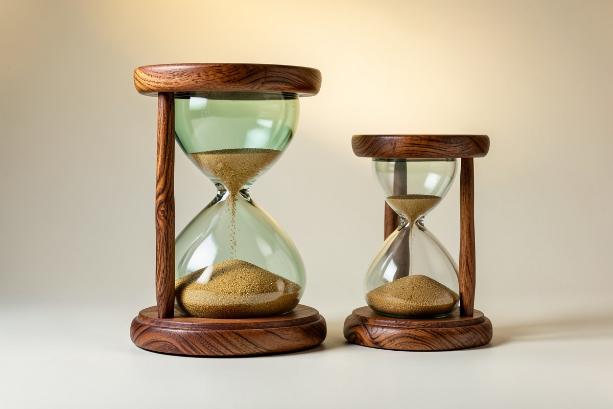 Two hourglasses, one slightly larger, representing different loan terms.